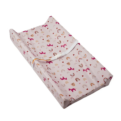 Diaper Changing Pad with Printed or Solid Color Designs, Contoured Sides and Buckle Strap, Wipeable Baby Mat for Dresser and Changing Table Care