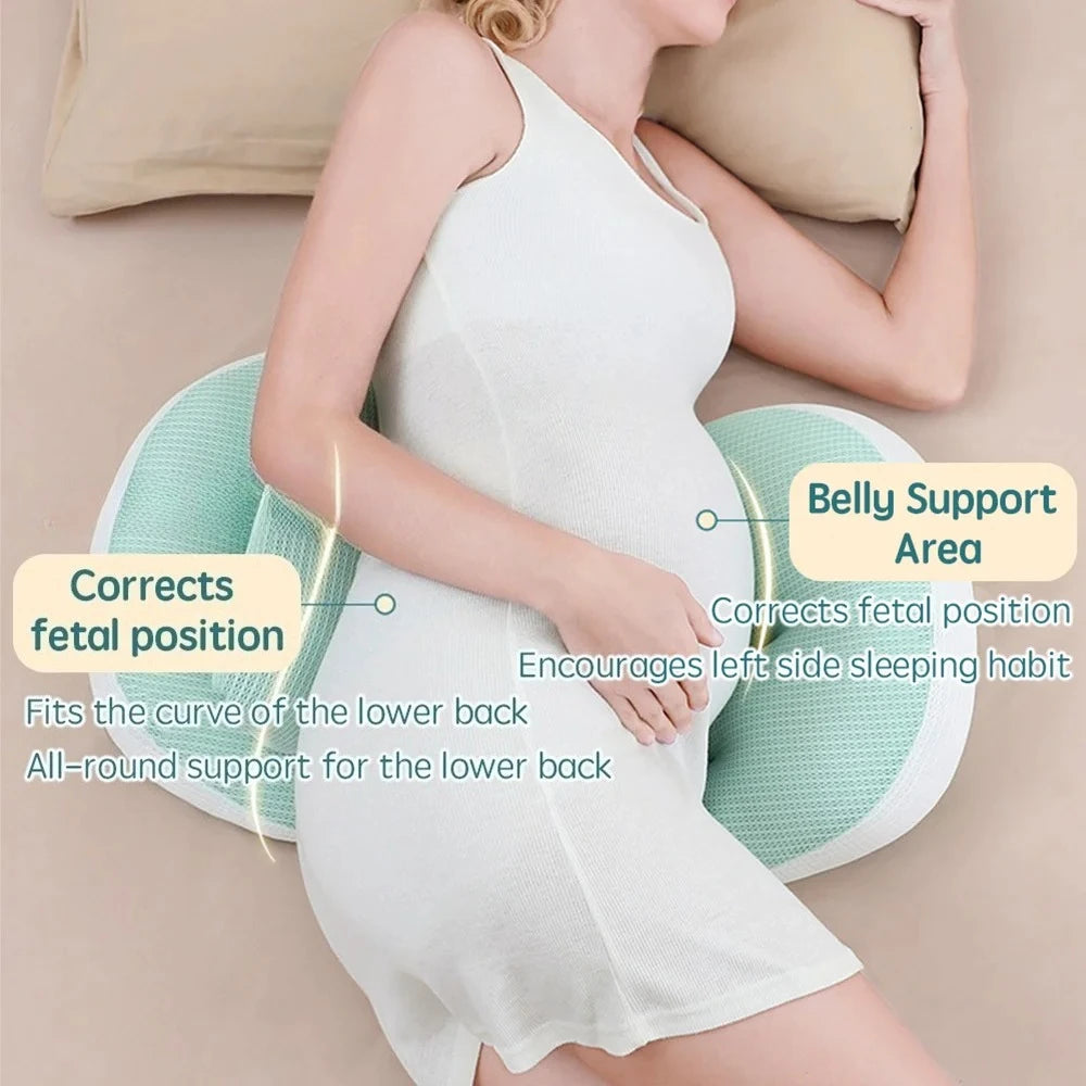 Maternity Body Pillow with Auxiliary Support Pillow | Cotton Pregnancy Sleep Cushion for Expecting Moms in Pink or Grey, Waist Support at Bedtime