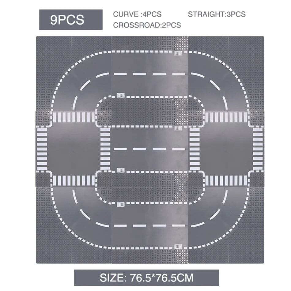 City Road Building Block Base Plates, 25.5 x 25.5 cm Single-Sided Street Panels for Brick Town Layouts, Traffic Scenes and Creative Construction Play