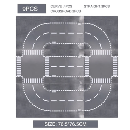 City Road Building Block Base Plates, 25.5 x 25.5 cm Single-Sided Street Panels for Brick Town Layouts, Traffic Scenes and Creative Construction Play