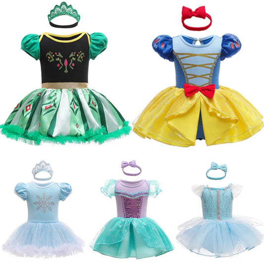 Baby Girl Princess Costume Romper with Tutu Skirt and Matching Headband, Colorful Infant Dress-Up Outfit for Birthdays and Party Photos, 3-18 Months