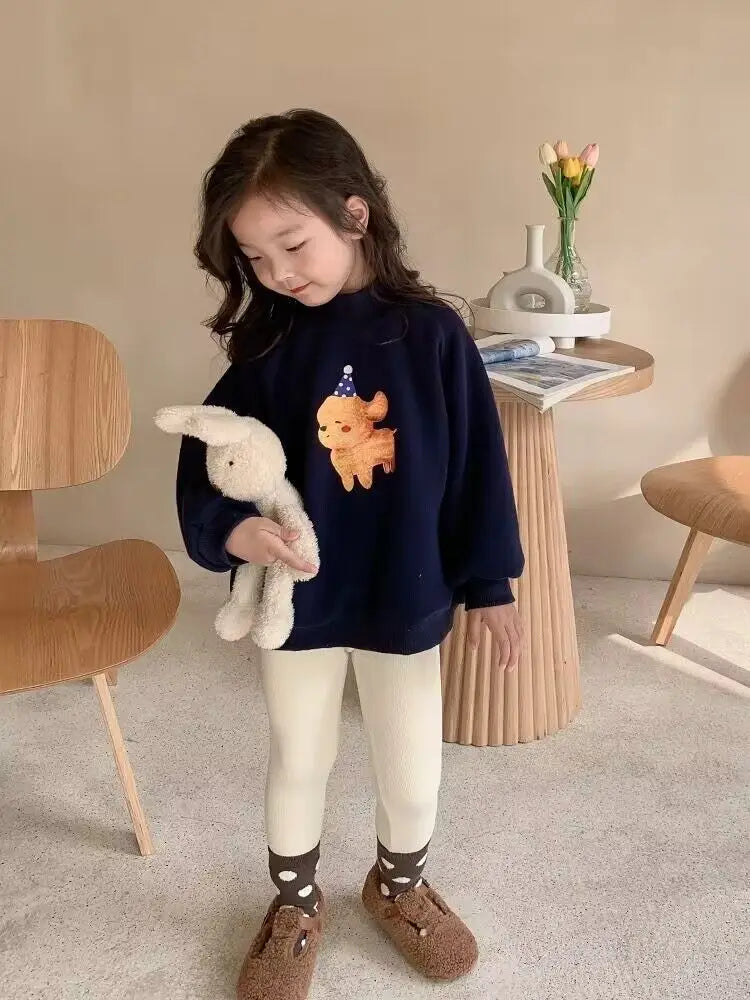 Ribbed Toddler Fleece Lined Pants with Bear Patch, Elastic Waist Pull-On Winter Trousers for Boys and Girls, Listed Sizes 12M to 6T