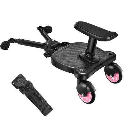 Stroller Ride-On Board with Detachable Seat, Sit or Stand Platform for a Second Child Ages 3-7, Single or Double Wheel Color Options