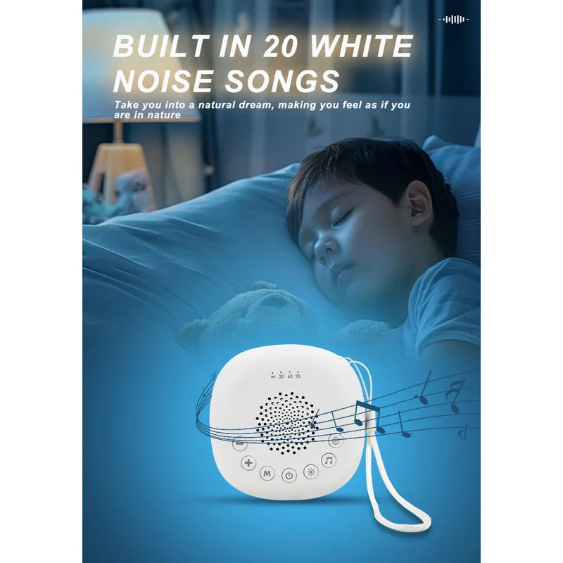 White Noise Machine with Night Light, 20 Soothing Sounds, 22 Volume Levels and 30/60/90-Minute Timer, USB-C Rechargeable for Nursery and Travel