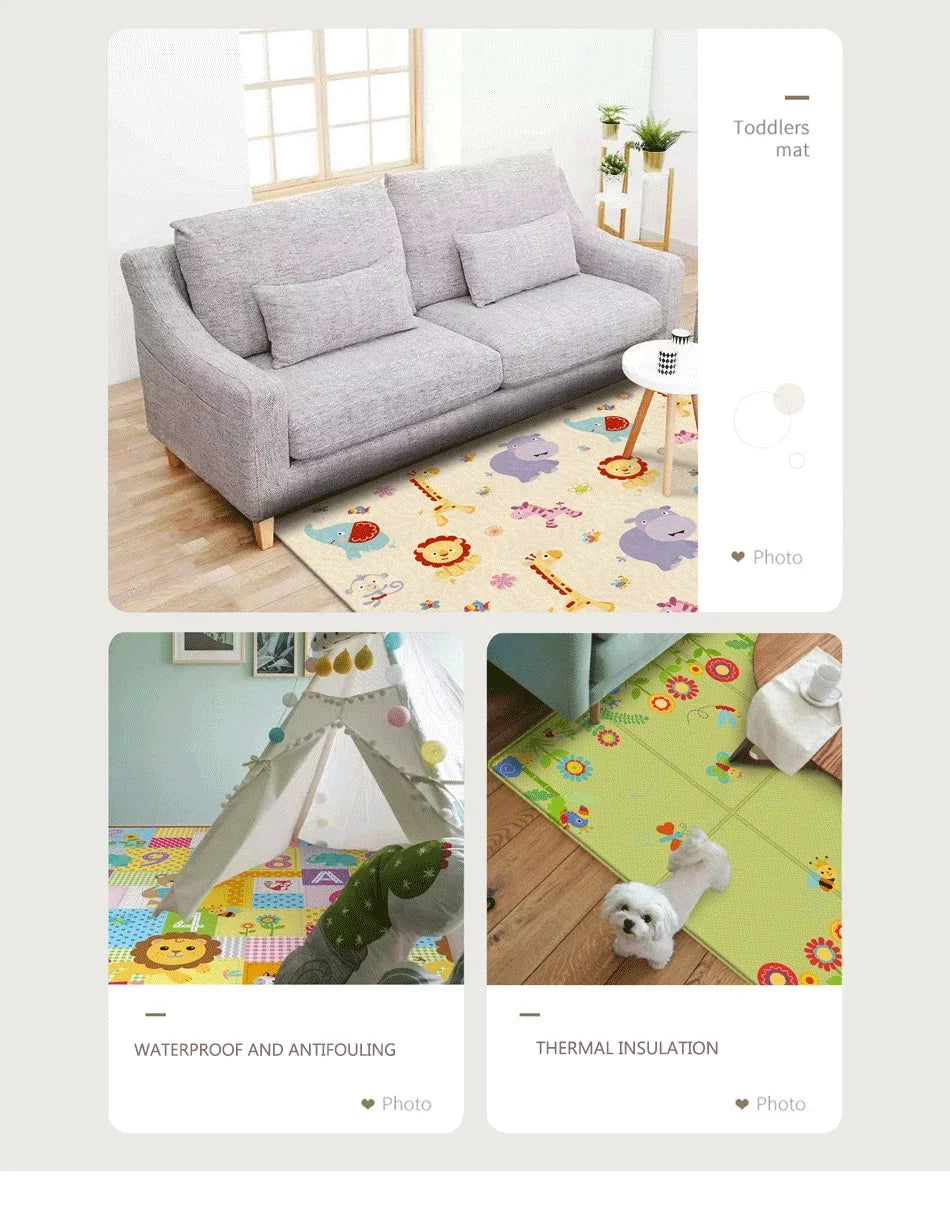 Foldable Baby Activity Mat with Double-Sided Prints, LDPE Padded Wipe-Clean Floor Surface and Carry Bag for Supervised Tummy Time and Toddler Play