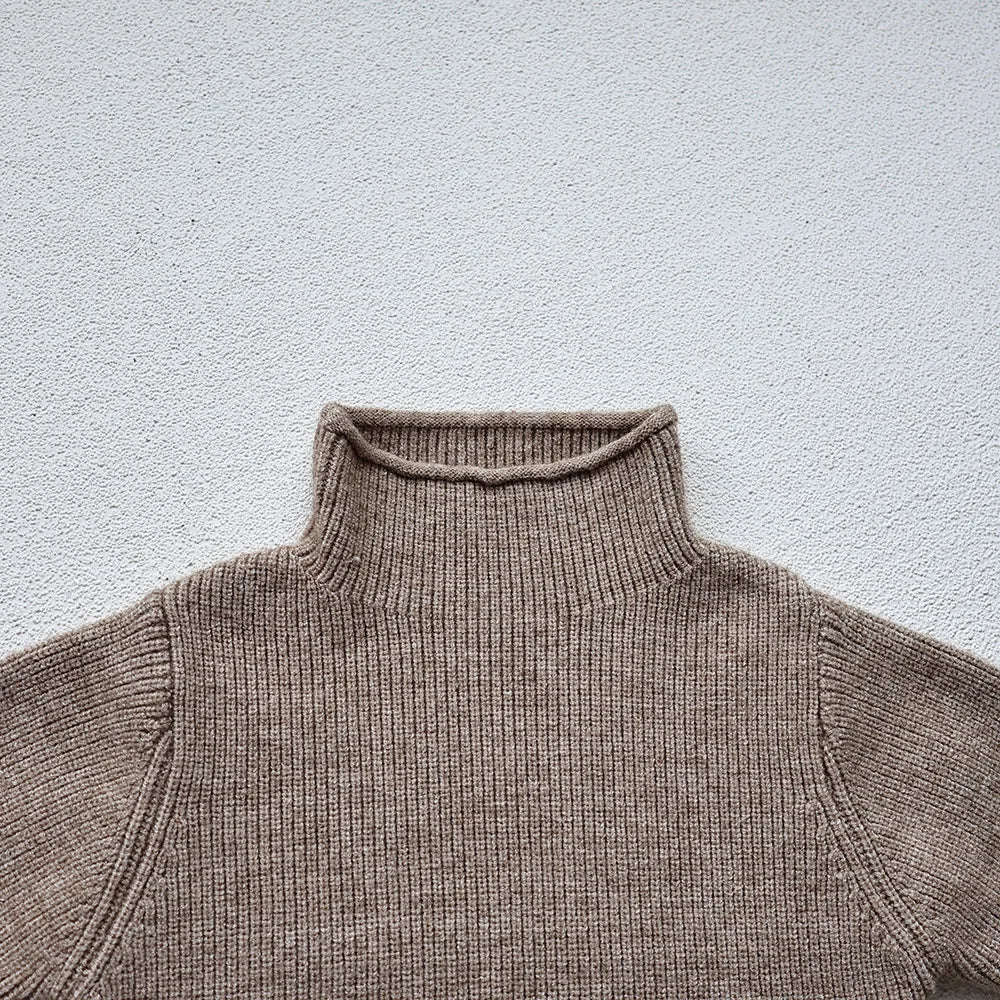Kids Ribbed Turtleneck Sweater for Boys and Girls, Long Sleeve Knit Pullover in Beige, Brown or Black for Spring and Fall Layering, Sizes 12M-6T