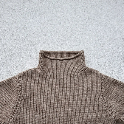 Kids Ribbed Turtleneck Sweater for Boys and Girls, Long Sleeve Knit Pullover in Beige, Brown or Black for Spring and Fall Layering, Sizes 12M-6T