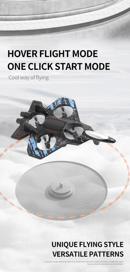 RC Fighter Drone with Lights, 2.4GHz Remote Control Foam Quadcopter in Red or Blue, Approx. 10-Minute Flight Time for Aviation Hobby Play