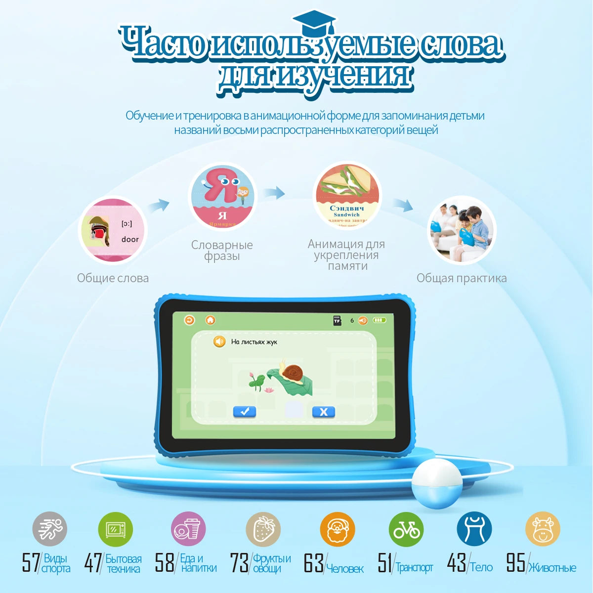 English-Russian Learning Tablet for Kids, 7-Inch Cat Sasha Educational Toy with Preloaded Stories, Songs and Russian Letter Activities for Ages 3–8