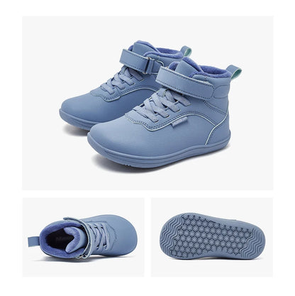 Winter Barefoot High-Top Shoes for Kids by HOBIBEAR, Wide Toe Box, Faux Fur Lining, Zero-Drop Rubber Sole and Adjustable Hook-and-Loop Strap