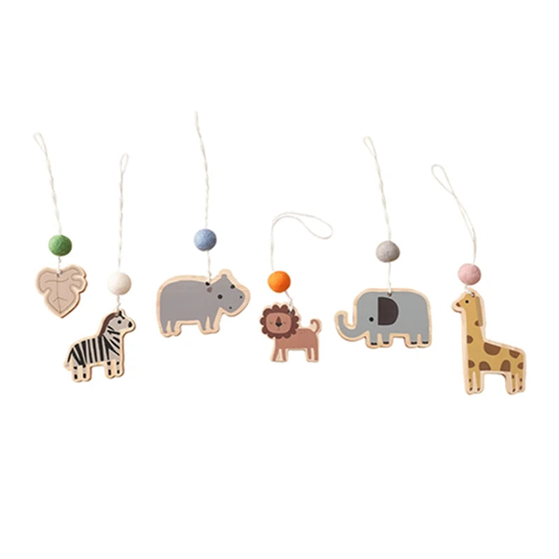Baby Gym Hanging Toys in Wood and Cotton with Animal, Star and Moon Pendant Designs, Individual or Set Options for Supervised Play
