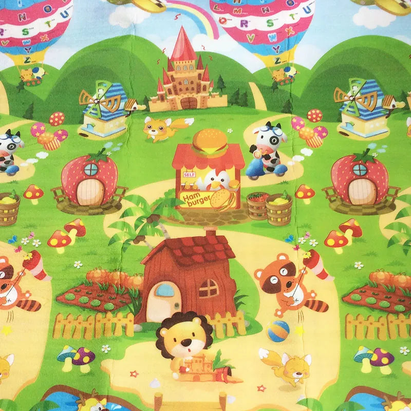 ABC Baby Crawling Mat 180 x 120 cm with Double-Sided Alphabet and Farm Prints, Foldable Foam Floor Play Rug with Handled Storage Bag