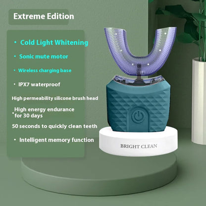 Adult U-Shaped Electric Toothbrush with Four Brushing Modes, Blue-Light Feature and Wireless Charging Design for Daily Oral Care