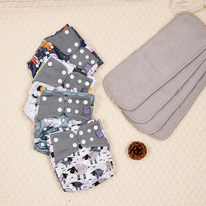 Mesh-Lined Cloth Diapers by Elinfant, 4-Pack Adjustable Pocket Baby Nappies with 4 Three-Layer Microfiber Inserts and Waterproof PUL Outer