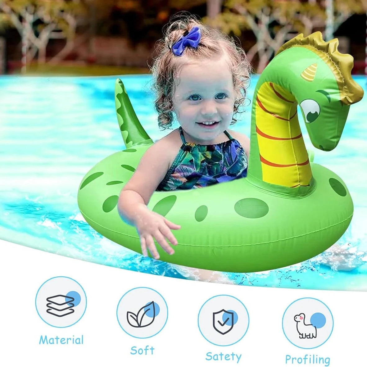 Animal Inflatable Pool Float Seat for Kids, Green Animal-Shaped PVC Swimming Ring for Supervised Summer Pool Play and Outdoor Water Parties