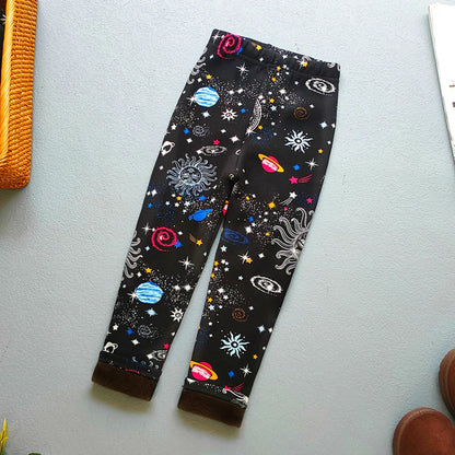 Printed Lined Leggings for Girls, Plush-Textured Winter Pants with Floral Heart and Pattern Options for Toddler and Kids Outfits, Sizes 2-3T to 10-11