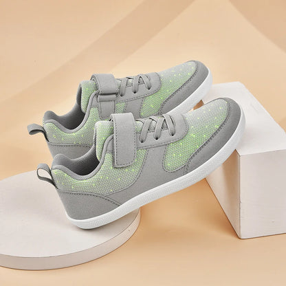 Kids Breathable Mesh Walking Shoes with Wide Toe Design, Hook-and-Loop Strap and Textured EVA Soles in Blue, Black, Pink or Grey