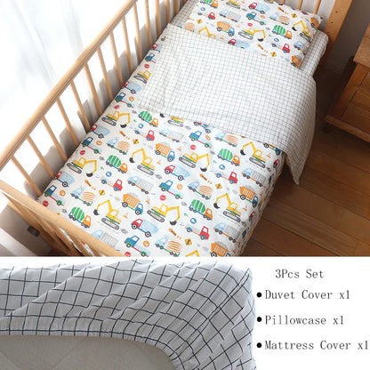 Cotton Toddler Bedding Set, 3-Piece Printed Duvet Cover and Pillowcase with Flat Sheet or Mattress Cover, Kids Room Bed Linens