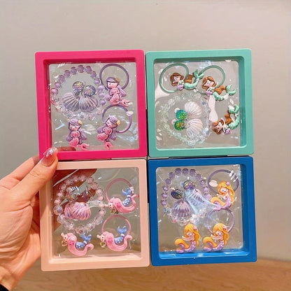 Mermaid Jewelry Set for Girls, 6-Piece Shell Bracelet, Ear Cuffs and Hair Accessories in a Gift Box for Princess Dress-Up, Birthdays and Christmas