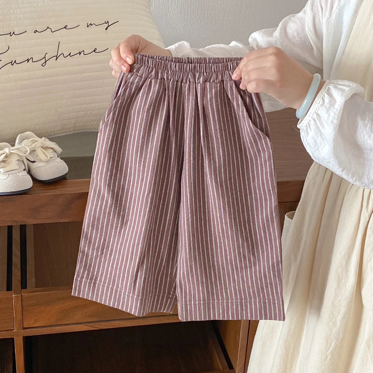 Cotton Toddler Striped Pants with Pull-On Elastic Waist, Relaxed Long Trousers for Boys and Girls in Six Colors, Sizes 12-24M to 5-6Y