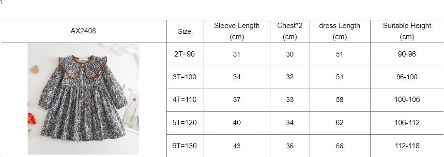 Toddler Girls Floral Dress with Oversized Collar and Long Sleeves, Bear Leader Outfit in Sizes 2T–6T for Spring, Fall and Family Photos