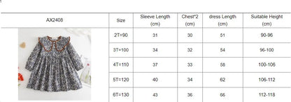 Toddler Girls Floral Dress with Oversized Collar and Long Sleeves, Bear Leader Outfit in Sizes 2T–6T for Spring, Fall and Family Photos
