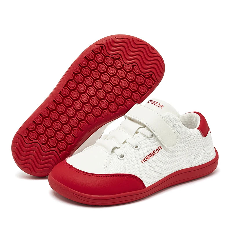 Kids Colorblock Barefoot Sneakers by HOBIBEAR with Breathable Mesh, Wide Toe Box, Zero-Drop Design and Easy Strap for Everyday Walking