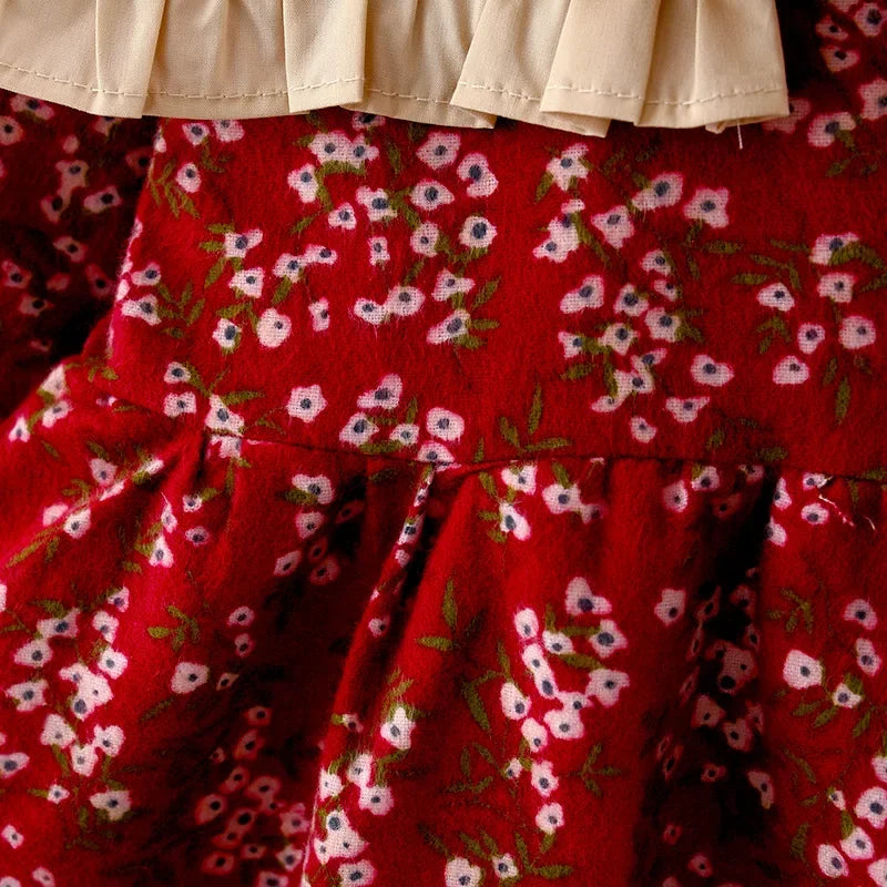 Baby Girl Floral Long Sleeve Dress with Ruffle Collar and Bow, Spring and Fall Outfit for Birthdays and Family Photos, Sizes 9 Months to 3 Years