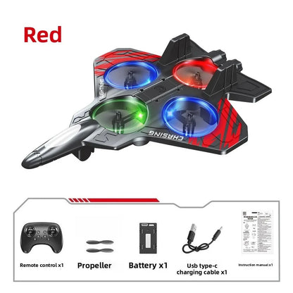 RC Fighter Drone with Lights, 2.4GHz Remote Control Foam Quadcopter in Red or Blue, Approx. 10-Minute Flight Time for Aviation Hobby Play