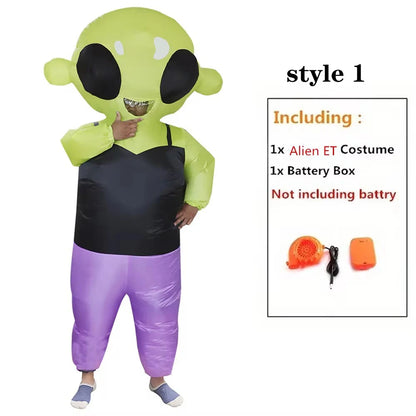 Alien Piggyback Inflatable Costume for Adults and Kids, Green Carrying Illusion Suit with Fan for Halloween, Cosplay and Stage Parties