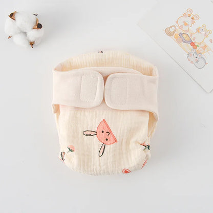 Baby Wrap Cloth Diaper with Adjustable Waist Tabs, Reusable Cotton Nappy in Animal and Rainbow Prints, Single-Piece Infant Changing Essential