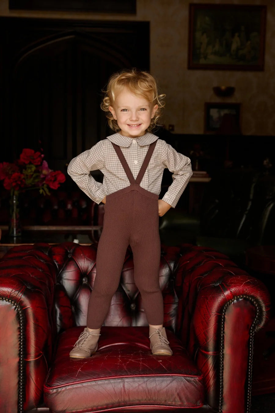 Sibling Matching Brown Plaid Clothing with Dress, Romper, Pants and Knitwear Options, AS AW26 Chestnut Styles for Babies, Kids and Teens