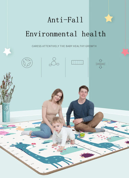 Oversized Baby Floor Play Mat 200 x 180 cm, Double-Sided Animal Print EVA Foam Crawling Rug with 4-5 mm Padding for Supervised Family Activities