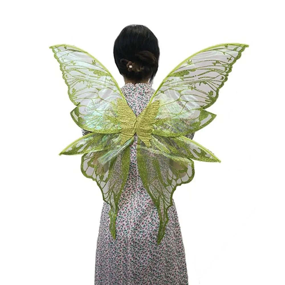 Fairy Wings Costume Set with Organza Butterfly Wings, Elf Ears, Floral Wreath and Star Wand for Halloween, Fantasy Parties and Dress-Up