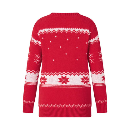 Reindeer Family Christmas Sweaters in Red or Green, Matching Mom Dad and Kids Long Sleeve Crewneck Pullovers for Holiday Photos and Parties