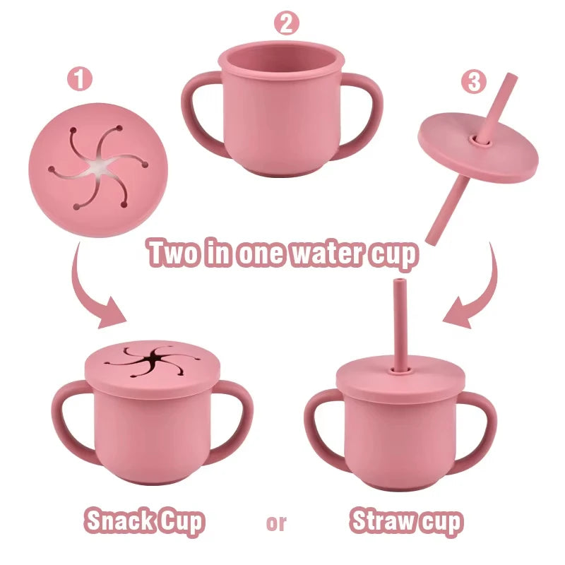 Silicone Suction Feeding Set, 10-Piece Panda Baby Tableware with Divided Plate, Bowl, Pocket Bib, Straw Cup and Two Utensil Pairs in Nine Colors