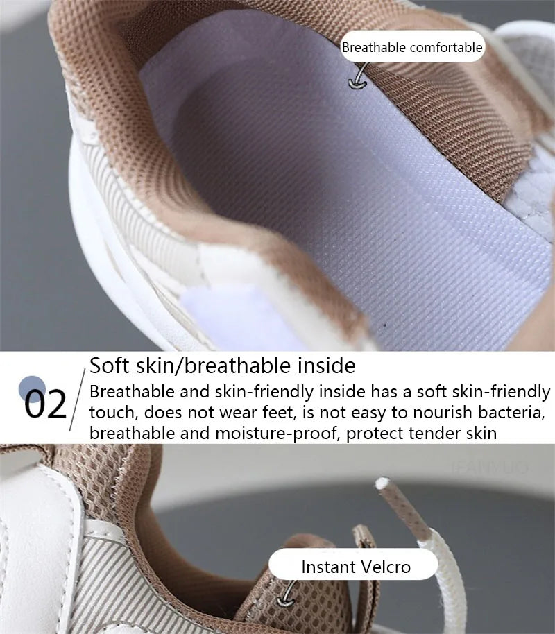 Children Mesh Sports Sneakers with Layered Panels, Lace and Strap Styling for Boys and Girls, Casual Spring and Fall Shoes in Red, Khaki or Black
