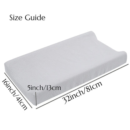 Muslin Cotton Changing Pad Covers 2-Pack with Elastic Edges, Double-Layer Baby Diaper Mat Covers for Newborn Nursery Care and Baby Shower Gifts