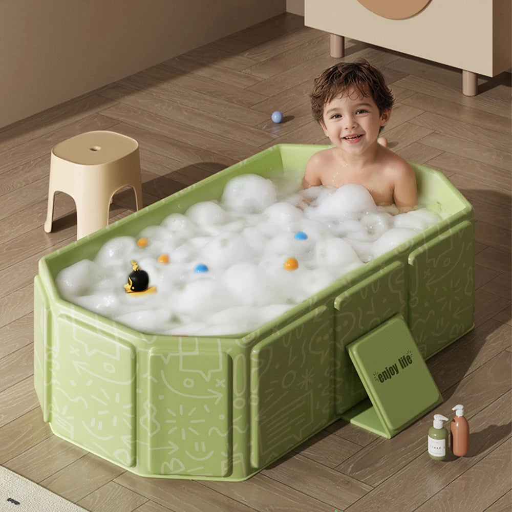Panel-Sided Foldable Baby Bath Basin in White, Green, Pink or Blue, Portable PVC Bathtub for Parent-Supervised Bathing at Home or Away