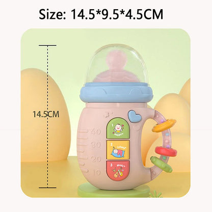 Bottle-Shaped Musical Baby Rattle with Light-Up Top, Three Picture Buttons and Colorful Handle Rings for Supervised Sensory Play and Gifts