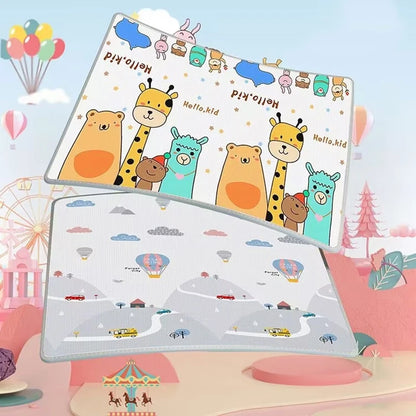 Double-Sided Baby Floor Mat with Animal and Scene Prints, Foldable Foam Crawling Rug in Five Size and Thickness Options for Supervised Play