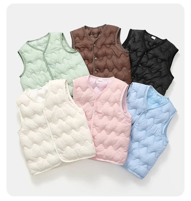 Quilted Toddler Vest with Snap-Front Closure, Solid Color Sleeveless Waistcoat for Boys and Girls in Sizes 2T–6T for Fall and Winter Layering