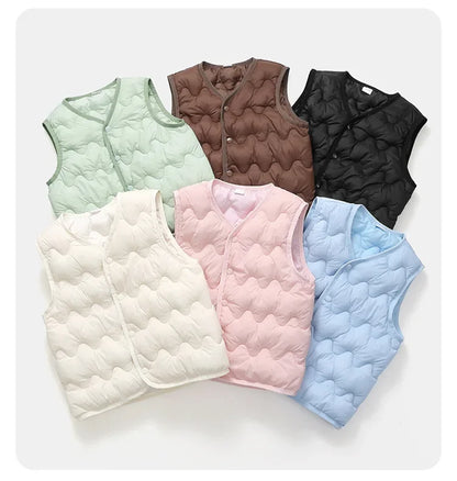 Quilted Toddler Vest with Snap-Front Closure, Solid Color Sleeveless Waistcoat for Boys and Girls in Sizes 2T–6T for Fall and Winter Layering