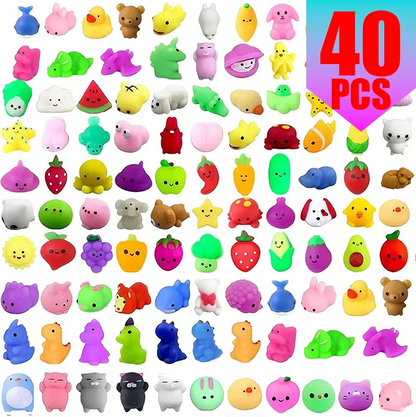 Mochi Squishy Party Favors, Mini Animal and Fruit Squeeze Fidget Toys in Random Assorted Packs for Birthday Goodie Bags and Classroom Prizes
