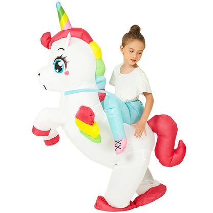 Inflatable Dinosaur Costume for Kids, Ride-On Style Dress-Up Outfit with Fan for Halloween, Birthday Parties and Holiday Cosplay