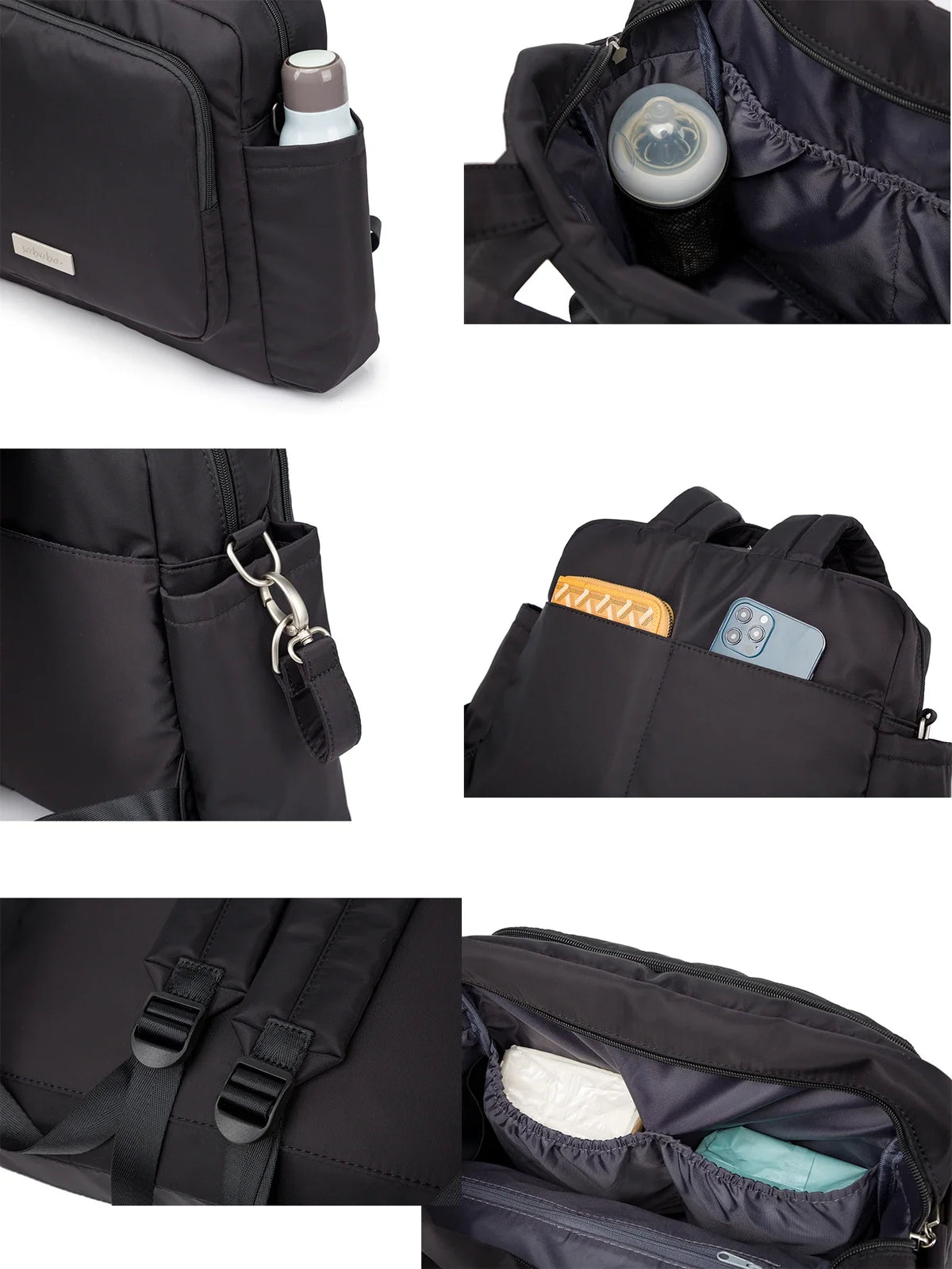 Diaper Bag Backpack with Wide Front Zip Pocket, SOBOBA Baby Essentials Organizer with Side Pockets and Top Handle, 34 x 32 x 12 cm