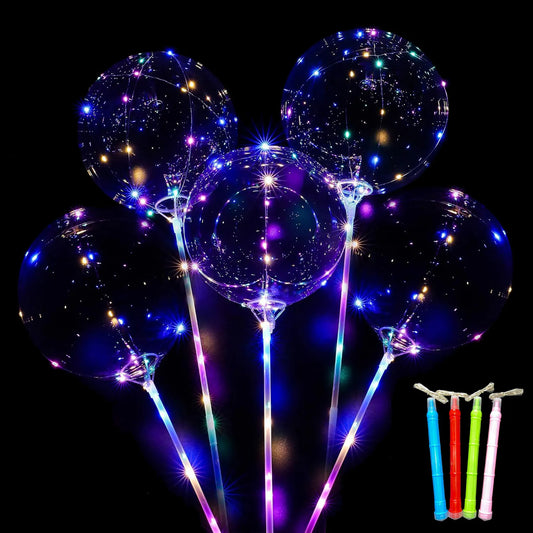 Light Up Bobo Balloon Sticks with 3 Flashing Modes, 20-Inch Bubble Balloons and 70cm Handles for Christmas and Birthday Party Decor, 5-20 Pieces
