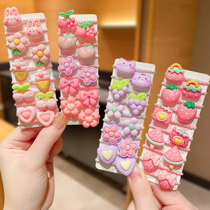 Cartoon Hair Ties for Girls, 40-Piece Pastel Elastic Ponytail Holder Set with Fruit, Flower and Animal Charms for Everyday Outfit Styling