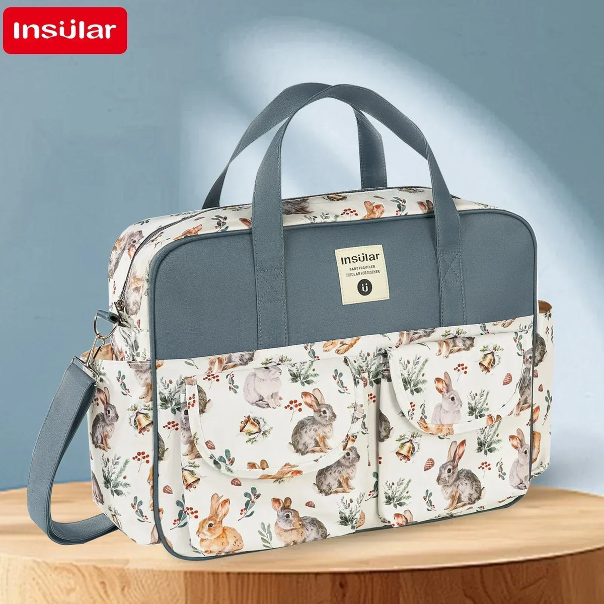 Diaper Tote Bag with Wide Opening and Printed Front Pockets, Large Capacity Baby Essentials Organizer for Moms, Travel and Everyday Outings