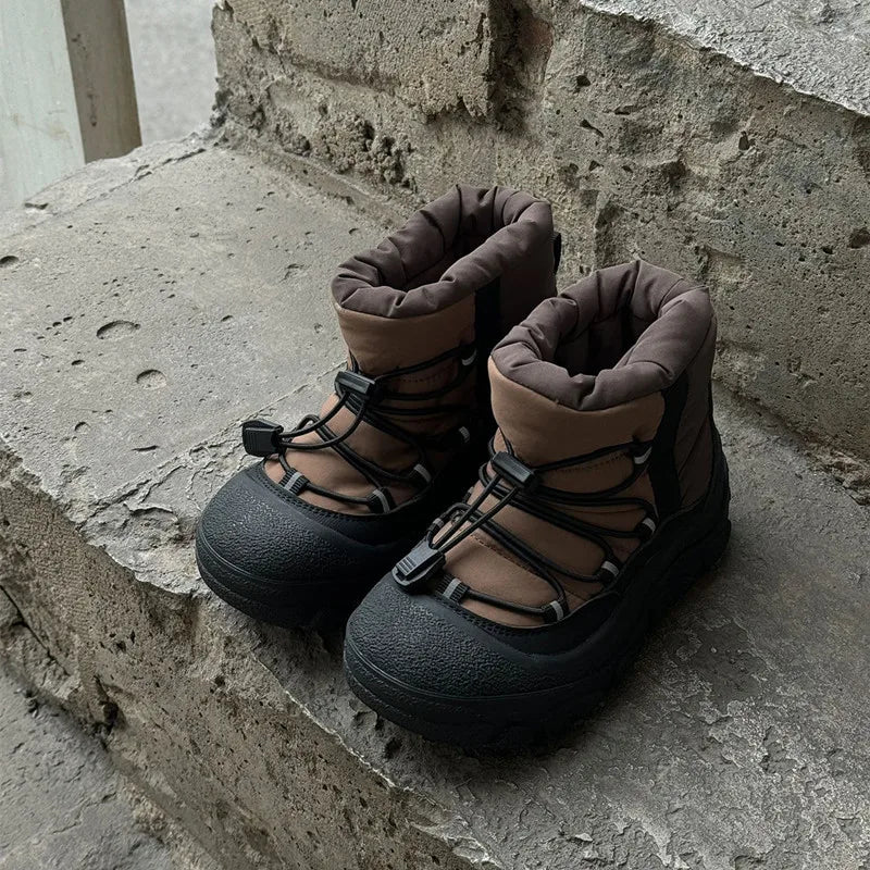 Toggle-Lace Kids Winter Boots with Padded Collars and Chunky Tread Soles, Boys and Girls Snow-Style Ankle Shoes in Four Colors, Sizes 26-37